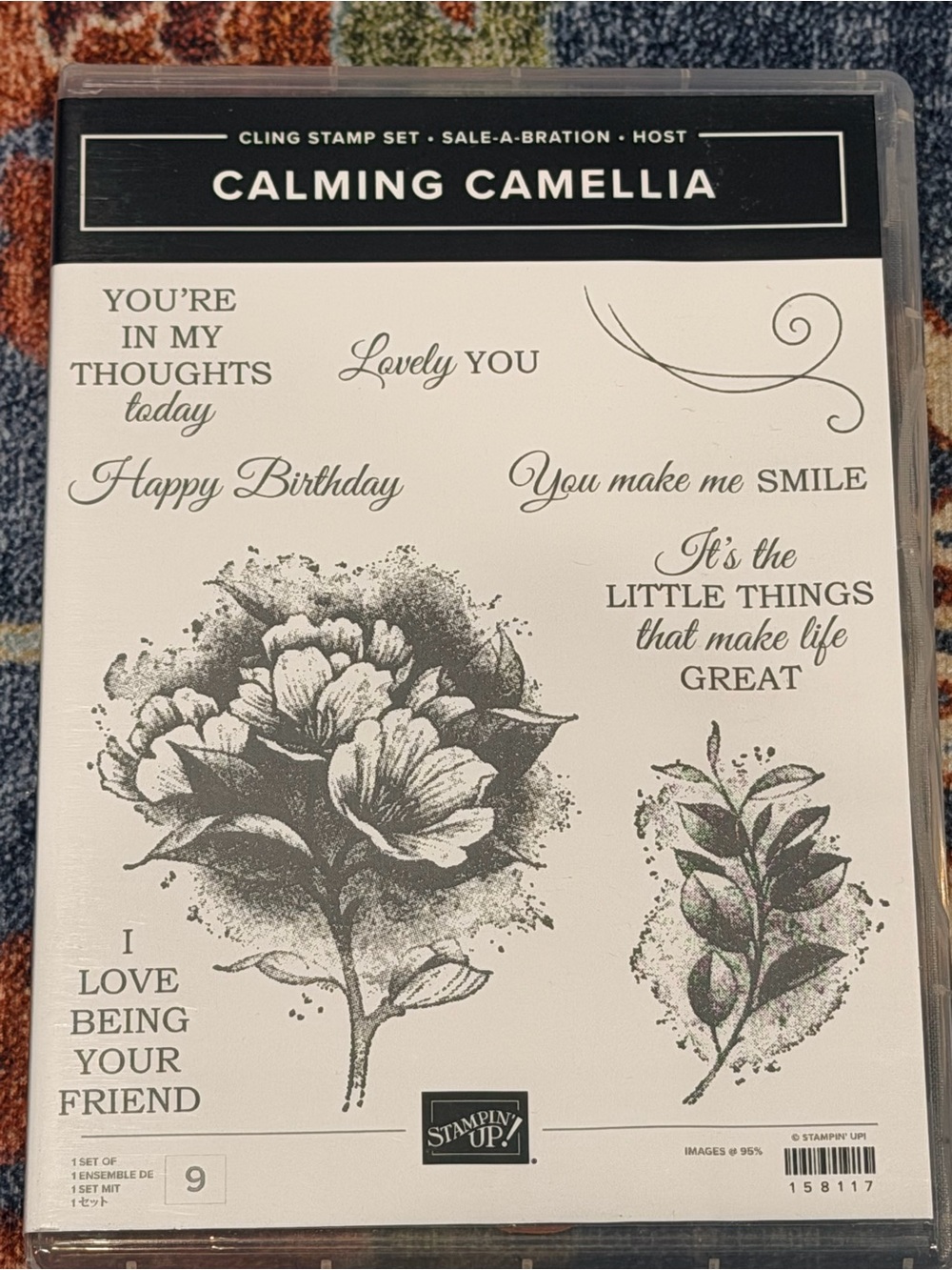 Stampin' Up! Calming Camellia Floral Cling Stamp Set - Black and White